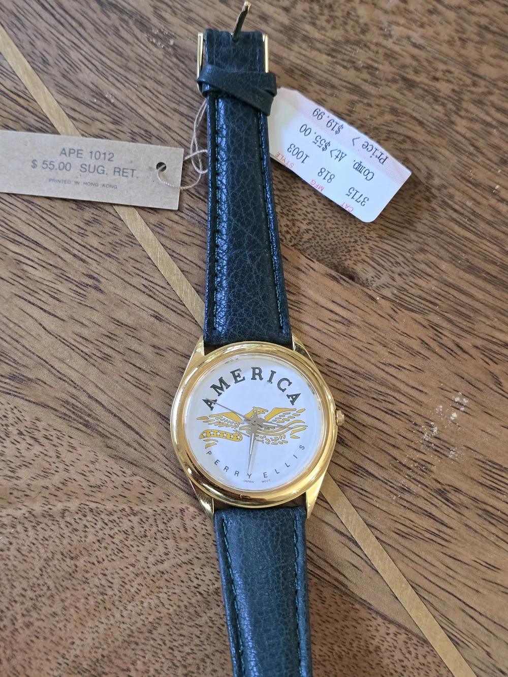 Perry Ellis Gold-Tone Watch with Black Leather Strap